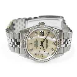Rolex Men's Datejust Stainless Steel 36mm MOP Diamond Dial Watch