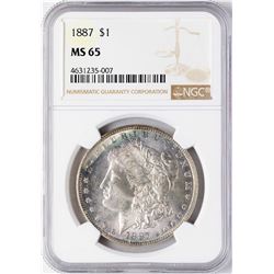 1887 $1 Morgan Silver Dollar Coin NGC MS65 Nice Toning