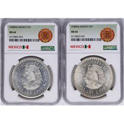 Lot of (2) 1948Mo Mexico 5 Pesos Silver Coins NGC MS64