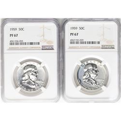 Lot of (2) 1959 Franklin Half Dollar Coins NGC PF67