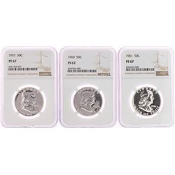 1957, 1960 & 1961 Franklin Half Dollar Coins NGC PF67 -  Cracked Slabs