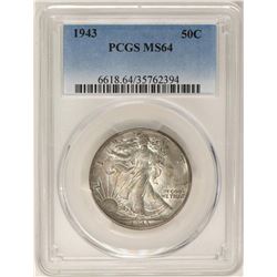 1943 Walking Liberty Half Dollar Coin PCGS MS64