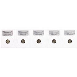 Lot of (5) 1999-S Proof Roosevelt Dime Coins PCGS PR69DCAM