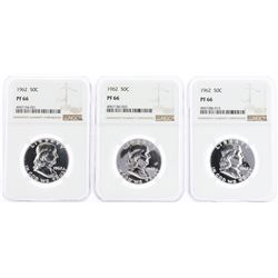 Lot of (3) 1962 Franklin Half Dollar Coins NGC PF66