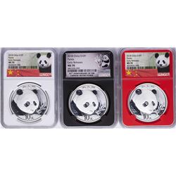 Lot of (3) 2018 China Panda Silver Coins NGC MS70 Early Releases