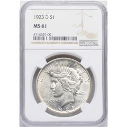 1923-D $1 Peace Silver Dollar Coin NGC MS61