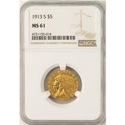 1913-S $5 Indian Head Half Eagle Gold Coin NGC MS61