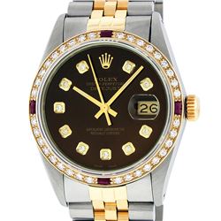 Rolex Mens Two Tone 14K Brown Diamond & Ruby 36MM Datejust Wriswatch