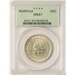 1936 Norfolk Bicentennial Commemorative Half Dollar Coin PCGS MS67 Old Green Hol