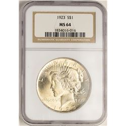 1923 $1 Peace Silver Dollar Coin NGC MS64
