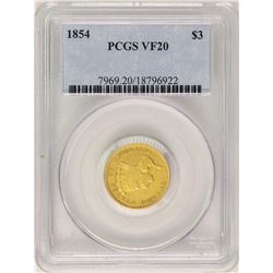 1854 $3 Indian Princess Head Gold Coin PCGS VF20