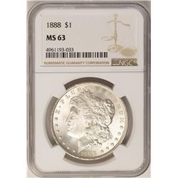1888 $1 Morgan Silver Dollar Coin NGC MS63
