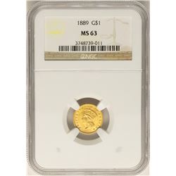 1889 $1 Indian Princess Head Gold Dollar Coin NGC MS63