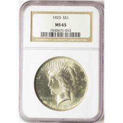 1923 $1 Peace Silver Dollar Coin NGC MS65