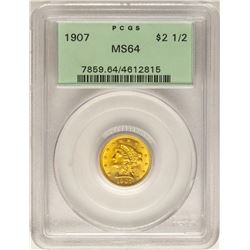 1907 $2 1/2 Liberty Head Quarter Eagle Gold Coin MS64 Old Green Holder