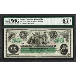 1872 $20 State of South Carolina Revenue Bond Obsolete Note PMG Superb Gem Unc.