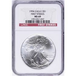 1994 $1 American Silver Eagle Coin NGC MS69 First Strikes