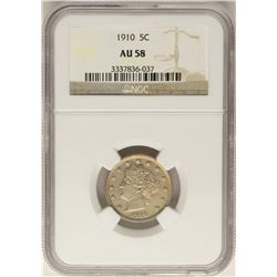 1910 Barber Liberty V Nickel Coin NGC AU58