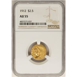 1912 $2 1/2 Indian Head Quarter Eagle Gold Coin AU55