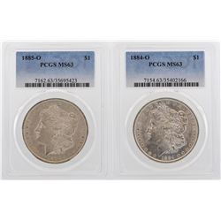 Lot of 1884-O & 1885-O $1 Morgan Silver Dollar Coins PCGS MS63