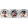 Image 1 : 3 COLORIZED AMERICAN SILVER EAGLES