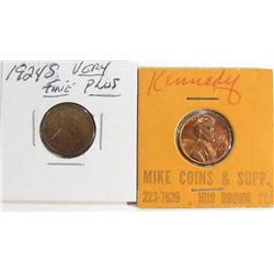 1924-S Lincoln Cent VF, 1964-D Kennedy Head