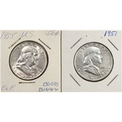 1951, 1955 Franklin Half Dollars