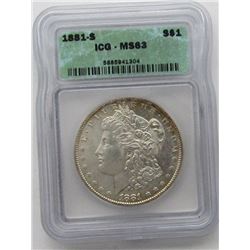 1881-S Morgan Silver Dollar ICG MS 63