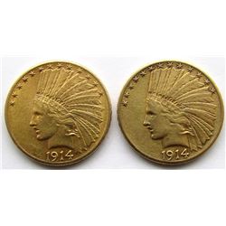 2 - 1914-D INDIAN HEAD $10 DOLLAR GOLD EAGLE