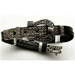 STERLING 7" LEATHER BELT BRACELET