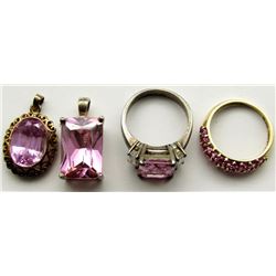 STERLING SILVER JEWELRY LOT WITH LARGE PINK