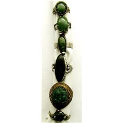 6-ANTIQUE STERLING RINGS WITH POSSIBLE JADE