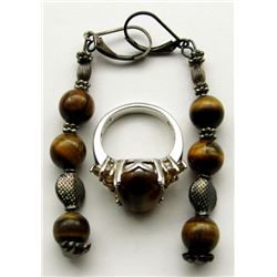 STERLING TIGER EYE RING AND EARRING SET