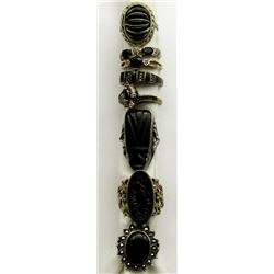 8-ANTIQUE STERLING SILVER RINGS WITH ONYX