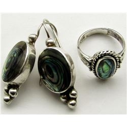 SET OF MEXICO STERLING SHEASHELL/ABILONE RING &