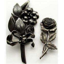 2-ANTIQUE STERLING FLOWER BROACHES MARKED!