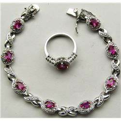 BEAUTIFUL STERLING BRACELET AND RING WITH PINK