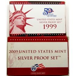 1999 & 2009 U.S. MINT SILVER PROOF SETS