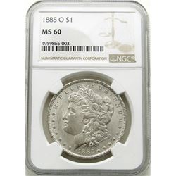 1885-O Morgan Silver Dollar $ NGC MS 60 Blast Whit