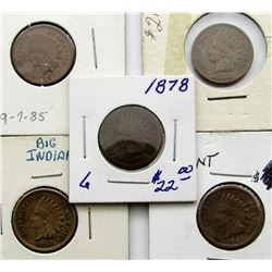 5-INDIAN CENTS: 1862, 1863, 1878, 1881,