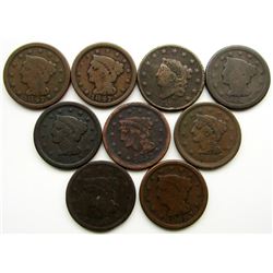 9- Large Cents; Mixed Dates, CIRC'S