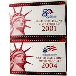 2001 & 2004 U.S. MINT SILVER PROOF SETS