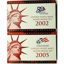 2002 & 2005 U.S. MINT SILVER PROOF SETS