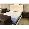 Image 2 : HAVEN UPHOLSTERED CREAM MICROFIBER AND STUDDED WALNUT FRAMED KING BED FRAME - MATTRESS NOT INCLUDED