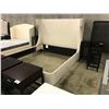 Image 2 : BERNHARDT BEIGE FABRIC STUDDED KING BED FRAME - MATTRESS NOT INCLUDED