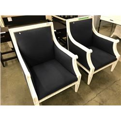 WHITE & NAVY STUDDED JONATHAN ADLER REGENT ARM CHAIR