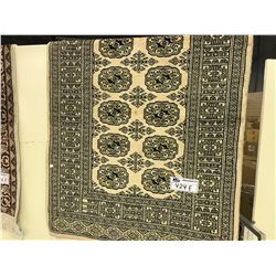 TAN AND BLACK BOKHARA WOOD CARPET 4' X 2.5' GALLERY PRICE $880