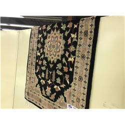 BLACK AND MAUVE FLORAL WOOL RUG 3' X 2' GALLERY PRICE $520