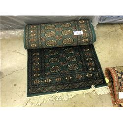 EMERALD GREEN BOKHARA WOOL CARPET 14' X 2.5' $3800