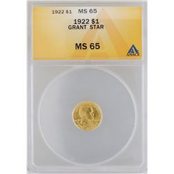 1922 $1 Grant/Star Gold Coin ANACS MS65